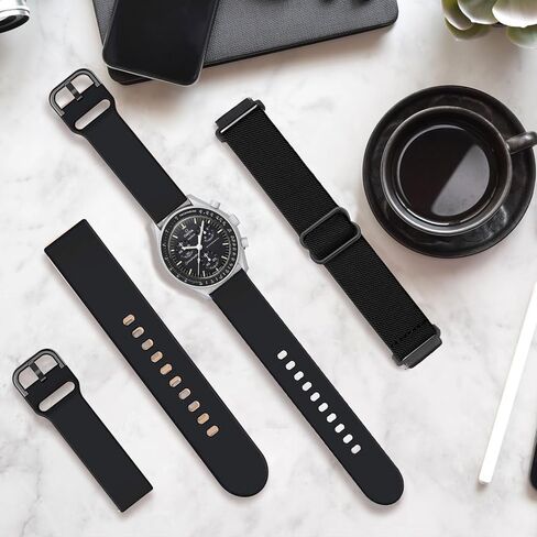 TUCOMO 2 حزمة من أحزمة الساعة المصنوعة من النايلون والسيليكون القابلة للتمدد متوافقة مع ساعة أوميغا X سواتش Moonswatch Speedmaster/Rolex/SEIKO 20 مم، أشرطة مطاطية دائرية للنساء والرجال in Kuwait