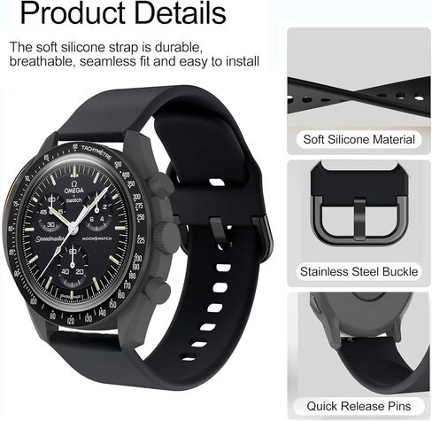 TUCOMO 2 حزمة من أحزمة الساعة المصنوعة من النايلون والسيليكون القابلة للتمدد متوافقة مع ساعة أوميغا X سواتش Moonswatch Speedmaster/Rolex/SEIKO 20 مم، أشرطة مطاطية دائرية للنساء والرجال in Kuwait
