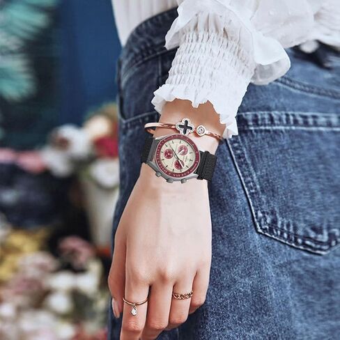 TUCOMO 2 حزمة من أحزمة الساعة المصنوعة من النايلون والسيليكون القابلة للتمدد متوافقة مع ساعة أوميغا X سواتش Moonswatch Speedmaster/Rolex/SEIKO 20 مم، أشرطة مطاطية دائرية للنساء والرجال in Kuwait