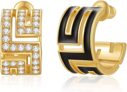 Asymmetric Open Small Gold Hoop Earrings for Women : Dainty 14K Gold Plated C Shaped Post Hoop Earrings Hypoallergenic Chunky Thick Huggie Hoop Earrings for Girls, Brass, Cubic Zirconia in Kuwait