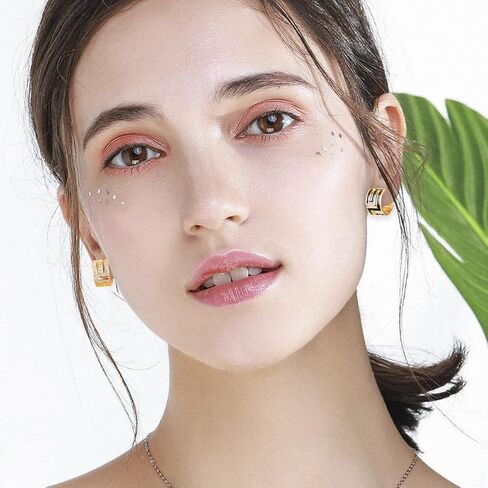 Asymmetric Open Small Gold Hoop Earrings for Women : Dainty 14K Gold Plated C Shaped Post Hoop Earrings Hypoallergenic Chunky Thick Huggie Hoop Earrings for Girls, Brass, Cubic Zirconia in Kuwait