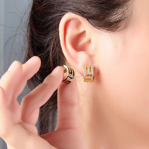 Asymmetric Open Small Gold Hoop Earrings for Women : Dainty 14K Gold Plated C Shaped Post Hoop Earrings Hypoallergenic Chunky Thick Huggie Hoop Earrings for Girls, Brass, Cubic Zirconia in Kuwait