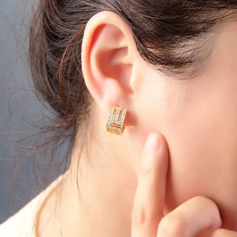 Asymmetric Open Small Gold Hoop Earrings for Women : Dainty 14K Gold Plated C Shaped Post Hoop Earrings Hypoallergenic Chunky Thick Huggie Hoop Earrings for Girls, Brass, Cubic Zirconia in Kuwait