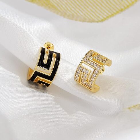 Asymmetric Open Small Gold Hoop Earrings for Women : Dainty 14K Gold Plated C Shaped Post Hoop Earrings Hypoallergenic Chunky Thick Huggie Hoop Earrings for Girls, Brass, Cubic Zirconia in Kuwait