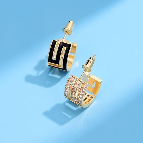 Asymmetric Open Small Gold Hoop Earrings for Women : Dainty 14K Gold Plated C Shaped Post Hoop Earrings Hypoallergenic Chunky Thick Huggie Hoop Earrings for Girls, Brass, Cubic Zirconia in Kuwait