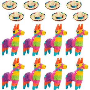 Chivao 4 x 7 Inch Mini Donkey Pinata and Mini Sombrero Hats Mexican Hat Decorations Fiesta Decorations Mini Mexican Pinata for Kids Birthday Fiesta Taco Supplies Luau Photo Prop(16 Pcs)