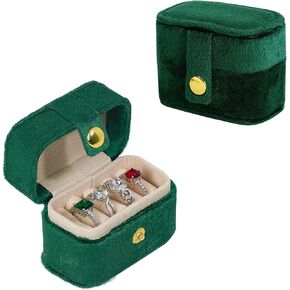 Small Jewelry Ring Boxes for Women, Portable Small Jewelry Earring Box Plush Velvet Ring Storage Case for Rings Earrings, Travel Essential Accessories for Women, Green