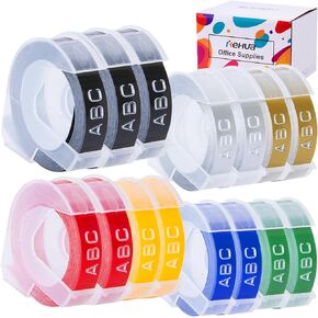 Hehua 15-Pack 3/8 Embossing Label Tape Compatible for Dymo 3D Plastic Embossing Tape for Organizer Xpress Pro 12965 DYM12966 Junior Home Embossing Label Maker