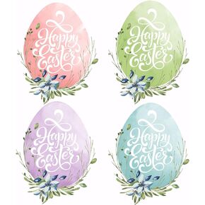 Easter Stickers | 60-Pack for Easter Basket and Easter Decorations | 1.7 x 2.1 inch | Easter Egg Stickers | Watercolor Bunny Flowers Happy Easter Clear Labels | Pastel Color Assortments