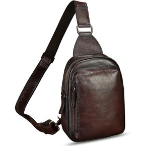 LRTO Genuine Leather Small Sling Bag for Women and Men Crossbody Bag Chest Bag Sling Backpack Purses for Hiking Sports Travel