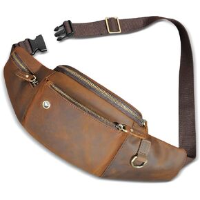 Thick Crazy Horse Leather Hiking Riding Travel Outdoor Belt Fanny Waist Pack Small Phone Pouch For Men Women 380 (381 Brown)