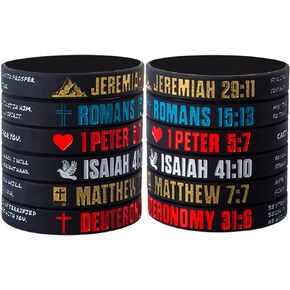 6 Pieces Silicone Rubber Bible Wristbands - Christian Scripture Bracelets for Men Women - Bulk Bible Verse Silicone Bracelets - Jesus Bracelet