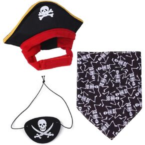 XIAOYU 3 Pieces Halloween Dog Pirate Costume Set Pet Pirate Hat Pirate Skull Triangle Bandana and Pirate Blindfold for Dog Cat Halloween Cosplay, Purple