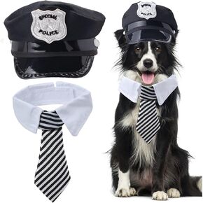 Yewong 2 Pieces Pet Police Costume Accessory Set Pet Dog Cat Police Hat with Pet Necktie Pet Police Dress Up Kit for Halloween Christmas Cosplay Role Play Party (Set-C)