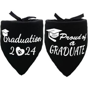 قطعتان من باندانا التخرج للكلاب فخورة بتخرج 2024 منديل قابل للتعديل للكلاب للاحتفال بالتهاني باللون الأسود in Kuwait