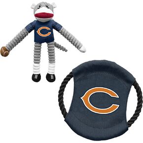Littlearth NFL Chicago Bears Sock Monkey and Flying Disc Pet Toy Combo Set, Team Color, (3C00932-BEAR)