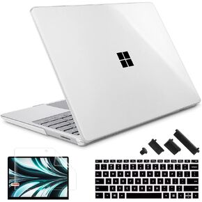 Compatible with 12.4 inch Microsoft Surface Laptop Go 3 Go 2 Go 1 Models: 1943 2013（2023 2022 2020 Release, Plastic Hard Shell Case with Keyboard Cover & Screen Protector, Sparkly Pink