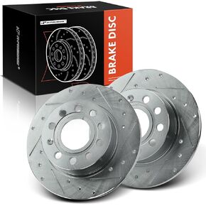 A-Premium 10.03 in (254.7mm) Rear Drilled and Slotted Disc Brake Rotors Compatible with Audi & Volkswagen models - Jetta 11-18, A3 Quattro 11-13, EOS 09-13, Golf Sportwagen 15, GTI 13, Beetle 13-19