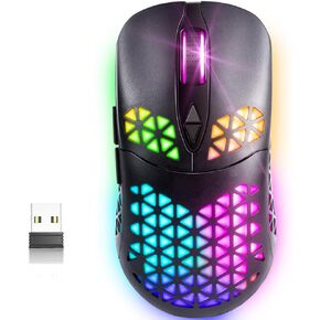 KM-3 Wireless Gaming Mouse, Rechargeable RGB Wireless Mouse PC Gaming Mice with 7 Programmed Buttons, 4 DPI Levels, 60-Hrs Play, BT5.0/3.0/2.4GHz Computer Mouse for Window Mac Laptop