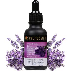 Soulflower Lavender Essential Oil for Hair, Skin, Diffuser, Body Care Use- 100% Pure, Natural, Premium Quality, Organic, for Men Women, 1 fl oz, Ecocert Cosmos Certified