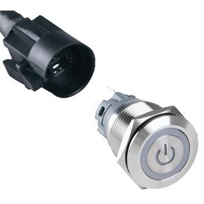ChromaTek Full-Color RGB (WS2812) 19mm Momentary Push Button Switch, Arduino, Raspberry Pi, ESP32, ESP8266 (Black Shell, Flat)
