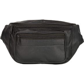 Liberty Leather Sheep Nappa Black Leather Waist Bag | Multi-Pocket Fanny Pack for Outdoor Use, Travel | Adjustable Waist Strap Bum Pack for Walking, Cycling, Running, Fashion