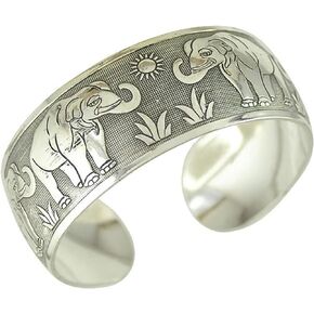 Tibeten Silver Carved Spiral Flower Connecting Branches Pattern Bracelets Vintage Ethnic Elephant Turtle Wide Grooved Open Cuff Bangle Bracelet Jewelry for Women Girls