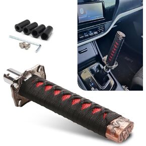 Pack-1 Samurai Sword Car Gear Shift Knob with Installation Tool, Durable Metal Manual Vehicle Transmission Controller Bar, Universal Automotive Gear Shift Knob Accessories (Black & White)