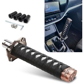 Pack-1 Samurai Sword Car Gear Shift Knob with Installation Tool, Durable Metal Manual Vehicle Transmission Controller Bar, Universal Automotive Gear Shift Knob Accessories (Black & White)