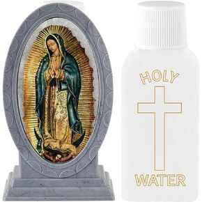 Needzo Our Lady of Guadalupe Holy Water Bottle with Holder, Catholic Home Church Service Supplies, 3.5 Inches