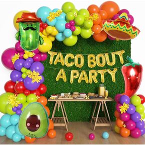 Amandir 169Pcs Mexican Fiesta Party Decorations, Fiesta Balloon Garland Arch Kit Cactus Chili Avocado Mexican Themed Balloons for Cinco De Mayo Carnival Birthday Party Taco Bout Decoration