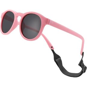 Round Baby Sunglasses Polarized with Strap - Flexible UV400 for Infant Toddler Boys Girls Age 0-24 Months