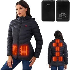 Womens Heated Jacket with 2PCS 10000mAh Power Bank,3 Heating Level