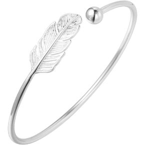 AILUOR 925 Silver Leaf Feather Bangle Bracelet Bohemian style Fashion Charms Bracelets Jewelry Cuff Women Adjustable