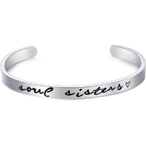 LParkin Sister Friendship Bracelets Soul Sister Gifts BFF Gift For Friend Strength Bracelets for Women Cuff Friends Women Jewelry