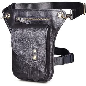 Mens Womens Genuine Leather Motorcycle Tactic Hiking Fanny Waist Pack Drop Leg Thigh Cross Over Messenger Bag (A Brown)