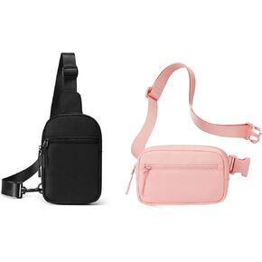 CHOLISS [Black+Pink] Small Sling Bag and Belt Bag for Women and Men, Crossbody Bags Trendy with Extended Strap, Lightweight Chest Bag