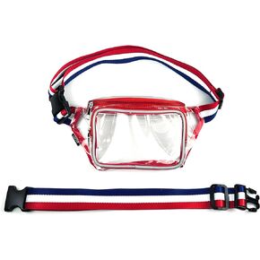 Clear Fanny Pack with Reflective Piping and 30" Extender - Stadium Approved Transparent Belt Bag, Adjustable for Concerts, Festivals, and Sports Events (Blue)