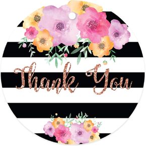 Andaz Press Bulk Stylish Faux Rose Gold Glitter Thank You Round Circle Label Stickers, 2-inch, Abby Black with Double Hearts, 80-Pack