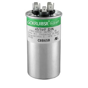 مكثف مكثف تيار متردد CBB65، 45+5 فائق التوهج 45/5 MFD ±6% 370/450 فولت، مكثف تشغيل، مكثف مستقيم بارد، مضخة حرارية، مكيف هواء، مكثف HVAC - مضمون ليدوم 10 سنوات