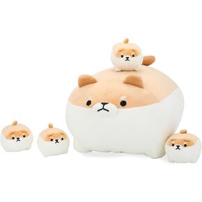 Shiba Inu Squishmallow 16 Inch with 4 Shiba Inu Babies in Mommy‘s Belly, Super Soft Cartoon Dog Squishmallow Hugging Pillows Gifts for Kid's Birthday