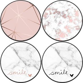 Foldable Cell Phone Stand Holder for Smartphone (4 Pack) - Geometric Rose Gold Marble Heart Black White