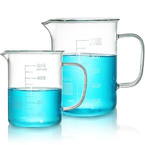 Yarlung Set of 2 Glass Beaker with Handle, Graduated Measuring Beakers Thick Boro 3.3, Griffin Low Form 500/1000ml
