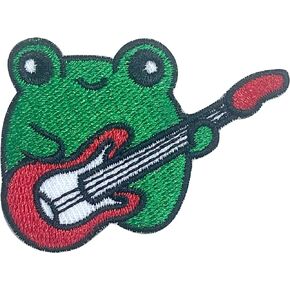 Cute Frog with Guitar Iron On Patches for Clothing Embroidered Applique Patch Badge Sew On Emblem DIY Craft
