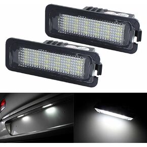 LED License Plate Lights Compatible with Volkswagen VW Golf 4 5 6 7 GTi CC Rabbit Eos Beetle Porsche Boxster Cayman Cayenne Carrera 2 Pack w/Resistor Can-bus Error Free 6000K 18 SMD