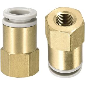 2 Pack 1/8 PT Female Pipe Fitting - Straight Union, Push to Connect Fittings, Apply to Pneumatic System (10mm ID, Gold)