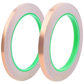 2pcs Copper Foil Tapes with Conductive Adhesive High Shielding Conductive Fabric Sticky Tape for Guitar and EMI Shielding Stained Glass Electrical Repairs Grounding, 2 Sizes