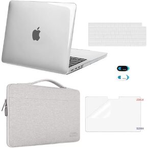 MOSISO Compatible with MacBook Pro 14 inch Case 2024 2023 2022 2021 Release M3 A2918 A2992 M2 A2779 M1 A2442, Plastic Hard Shell&Sleeve Bag&Keyboard Skin&Webcam Cover&Screen Protector, Clear&Gray