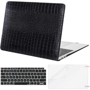 MOSISO Compatible with MacBook Air 13 inch Case 2022 2021 2020 2019 2018 Release A2337 M1 A2179 A1932 Retina Display, Crocodile Grain PU Leather Hard Shell Case&Keyboard Cover&Screen Protector, Black