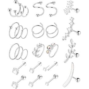 25 قطعة 316L الفولاذ المقاوم للصدأ الغضروف هوب أقراط للنساء الفتيات الغضروف أقراط الزنمة الحلزون أقراط هوب روك Daith محارة أقراط مسمار الحاجز ثقب المجوهرات in Kuwait